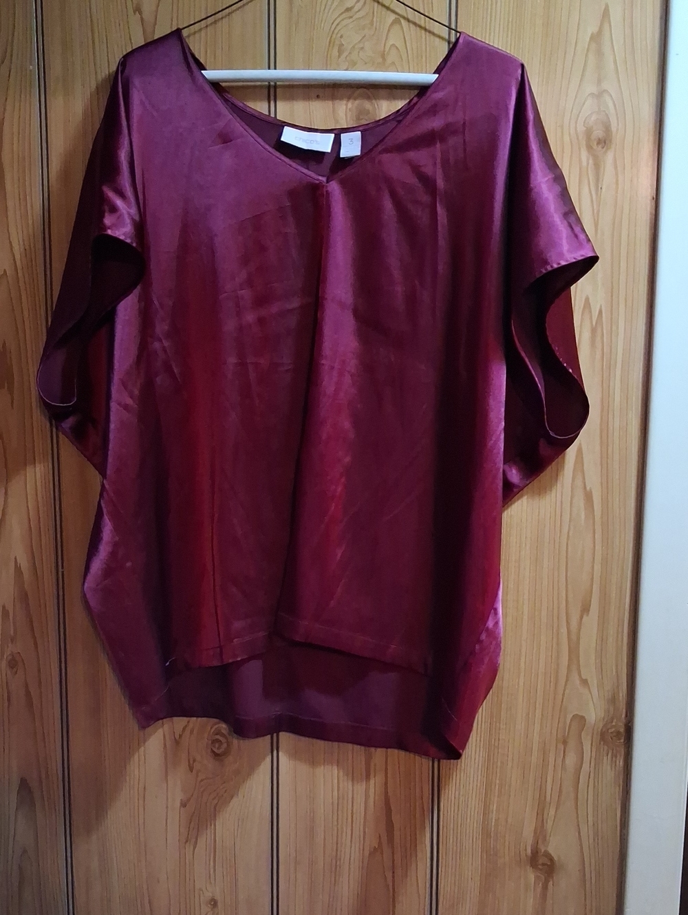 Chico's Satin Burgundy V-Neck Dolman Blouse